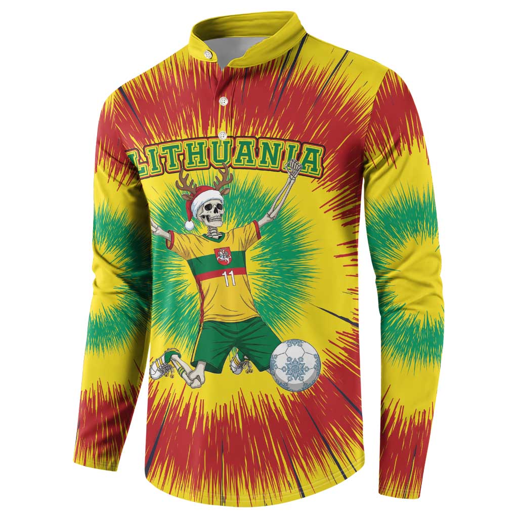 Personalized Lithuania Christmas Tie Dye Button Sweatshirt Skeleton Soccer Goal Celebration Santa Hat - Wonder Print Shop