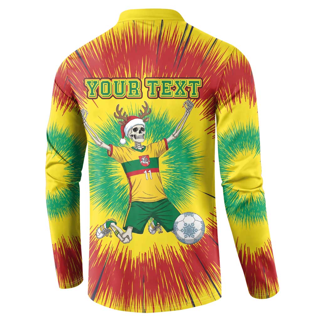 Personalized Lithuania Christmas Tie Dye Button Sweatshirt Skeleton Soccer Goal Celebration Santa Hat - Wonder Print Shop