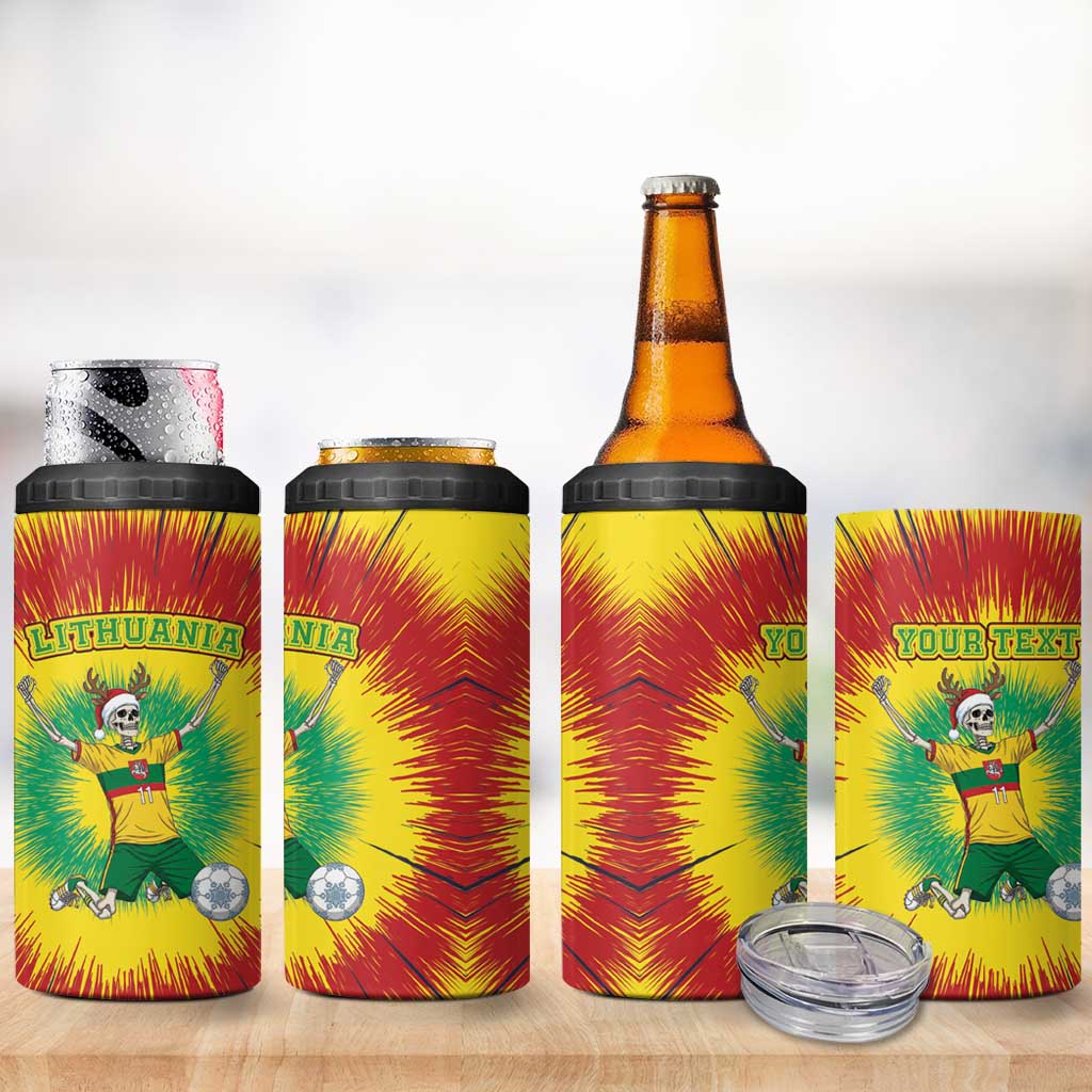 Personalized Lithuania Christmas Tie Dye 4 in 1 Can Cooler Tumbler Skeleton Soccer Goal Celebration Santa Hat - Wonder Print Shop