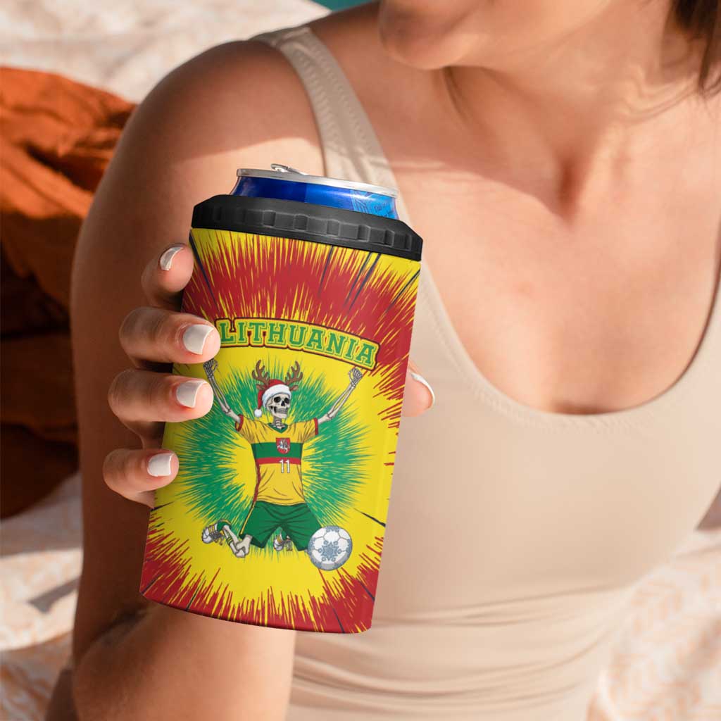 Personalized Lithuania Christmas Tie Dye 4 in 1 Can Cooler Tumbler Skeleton Soccer Goal Celebration Santa Hat - Wonder Print Shop
