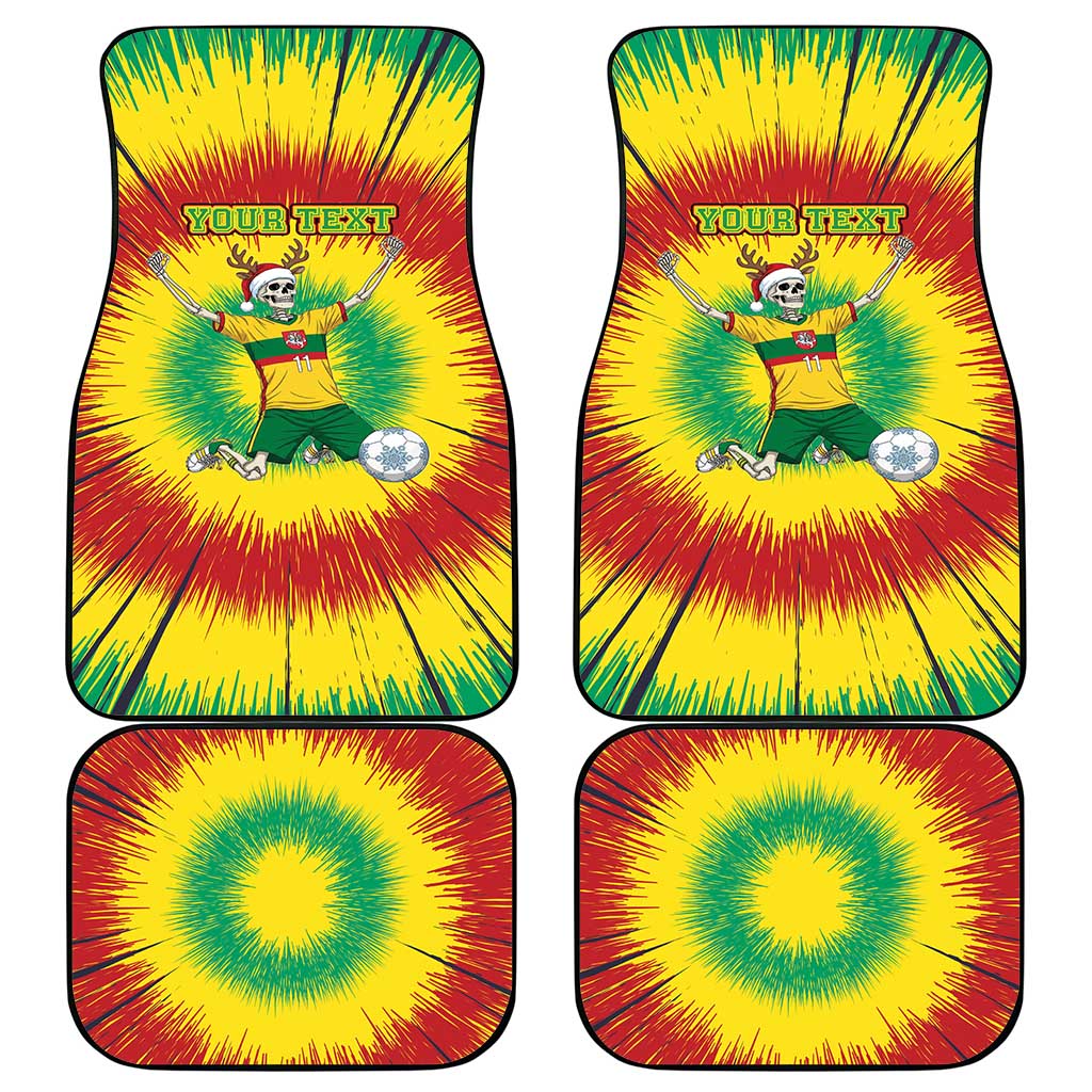 Personalized Lithuania Christmas Tie Dye Car Mats Skeleton Soccer Goal Celebration Santa Hat - Wonder Print Shop
