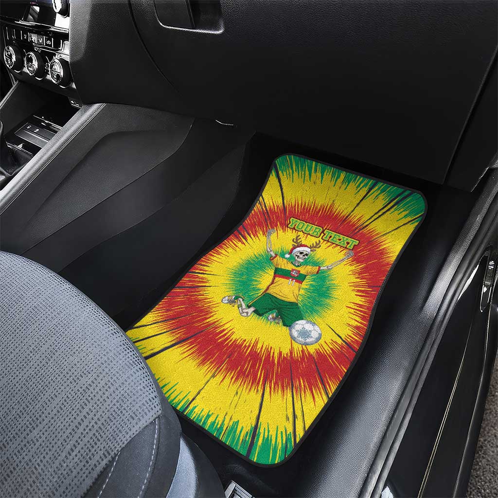 Personalized Lithuania Christmas Tie Dye Car Mats Skeleton Soccer Goal Celebration Santa Hat - Wonder Print Shop