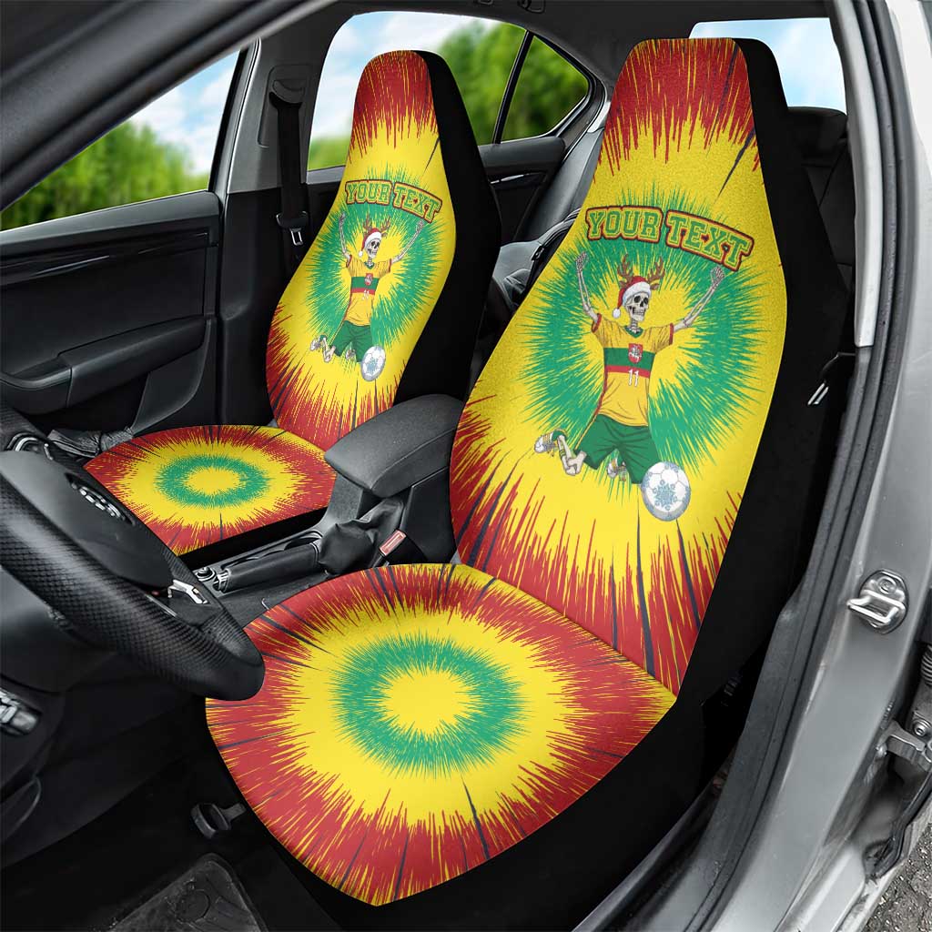 Personalized Lithuania Christmas Tie Dye Car Seat Cover Skeleton Soccer Goal Celebration Santa Hat - Wonder Print Shop