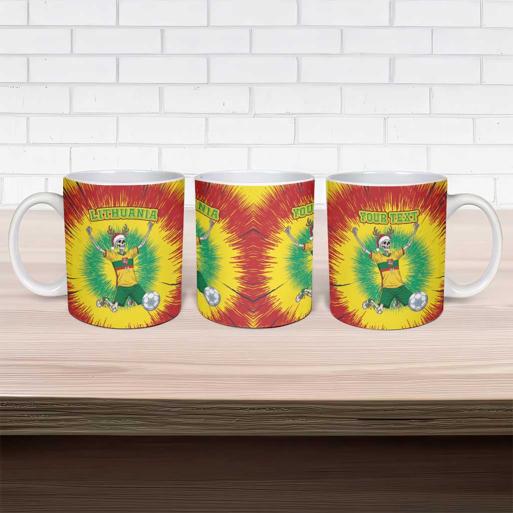 Personalized Lithuania Christmas Tie Dye Ceramic Mug Skeleton Soccer Goal Celebration Santa Hat - Wonder Print Shop