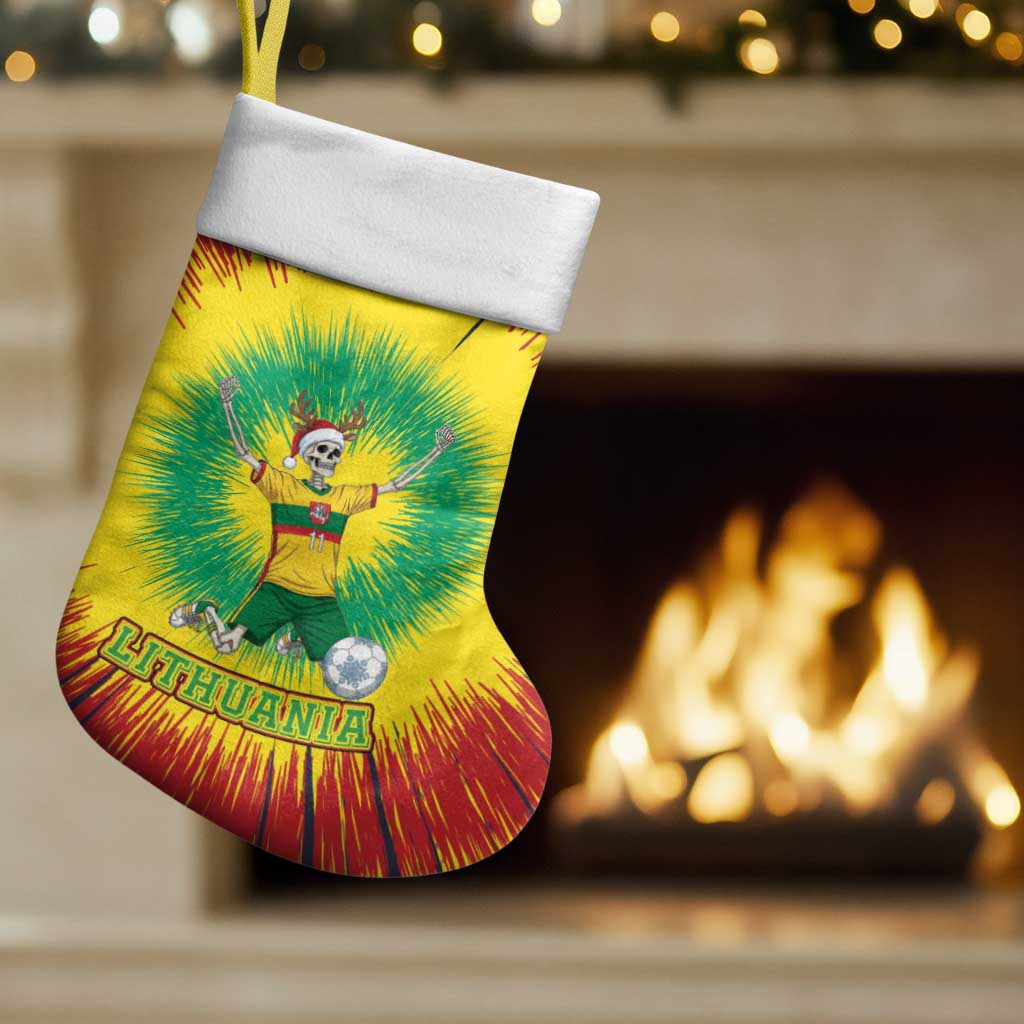 Personalized Lithuania Christmas Tie Dye Christmas Stocking Skeleton Soccer Goal Celebration Santa Hat - Wonder Print Shop