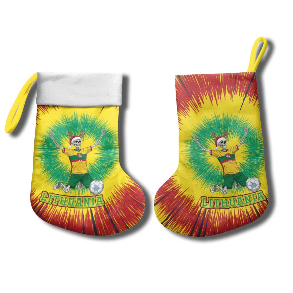 Personalized Lithuania Christmas Tie Dye Christmas Stocking Skeleton Soccer Goal Celebration Santa Hat - Wonder Print Shop