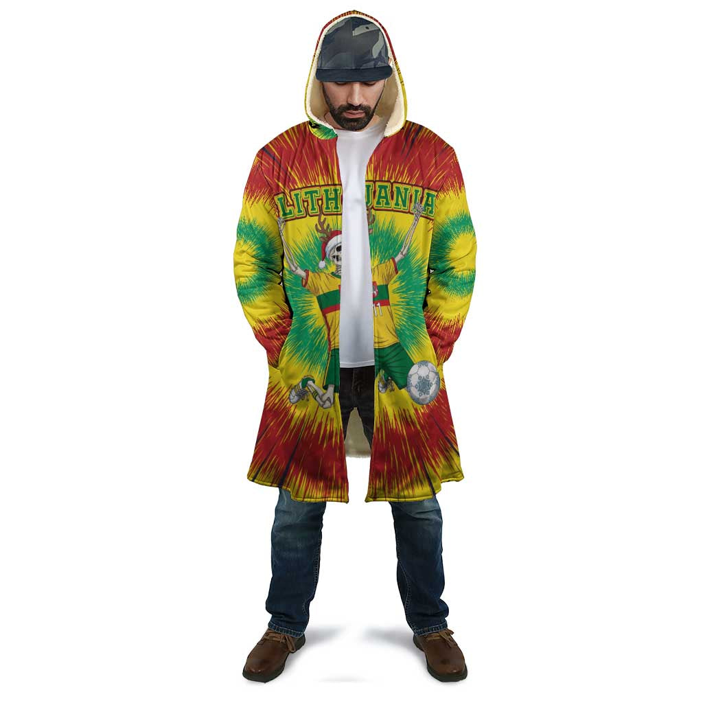 Personalized Lithuania Christmas Tie Dye Cloak Skeleton Soccer Goal Celebration Santa Hat - Wonder Print Shop