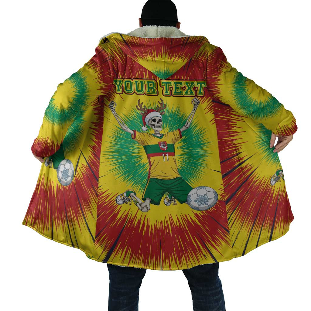 Personalized Lithuania Christmas Tie Dye Cloak Skeleton Soccer Goal Celebration Santa Hat - Wonder Print Shop