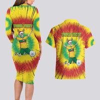 Personalized Lithuania Christmas Tie Dye Couples Matching Long Sleeve Bodycon Dress and Hawaiian Shirt Skeleton Soccer Goal Celebration Santa Hat - Wonder Print Shop