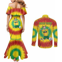 Personalized Lithuania Christmas Tie Dye Couples Matching Mermaid Dress and Long Sleeve Button Shirt Skeleton Soccer Goal Celebration Santa Hat - Wonder Print Shop