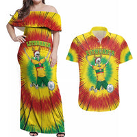 Personalized Lithuania Christmas Tie Dye Couples Matching Off Shoulder Maxi Dress and Hawaiian Shirt Skeleton Soccer Goal Celebration Santa Hat - Wonder Print Shop