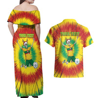 Personalized Lithuania Christmas Tie Dye Couples Matching Off Shoulder Maxi Dress and Hawaiian Shirt Skeleton Soccer Goal Celebration Santa Hat - Wonder Print Shop