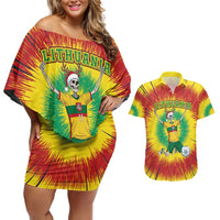 Personalized Lithuania Christmas Tie Dye Couples Matching Off Shoulder Short Dress and Hawaiian Shirt Skeleton Soccer Goal Celebration Santa Hat - Wonder Print Shop