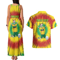 Personalized Lithuania Christmas Tie Dye Couples Matching Tank Maxi Dress and Hawaiian Shirt Skeleton Soccer Goal Celebration Santa Hat - Wonder Print Shop