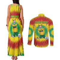 Personalized Lithuania Christmas Tie Dye Couples Matching Tank Maxi Dress and Long Sleeve Button Shirt Skeleton Soccer Goal Celebration Santa Hat - Wonder Print Shop