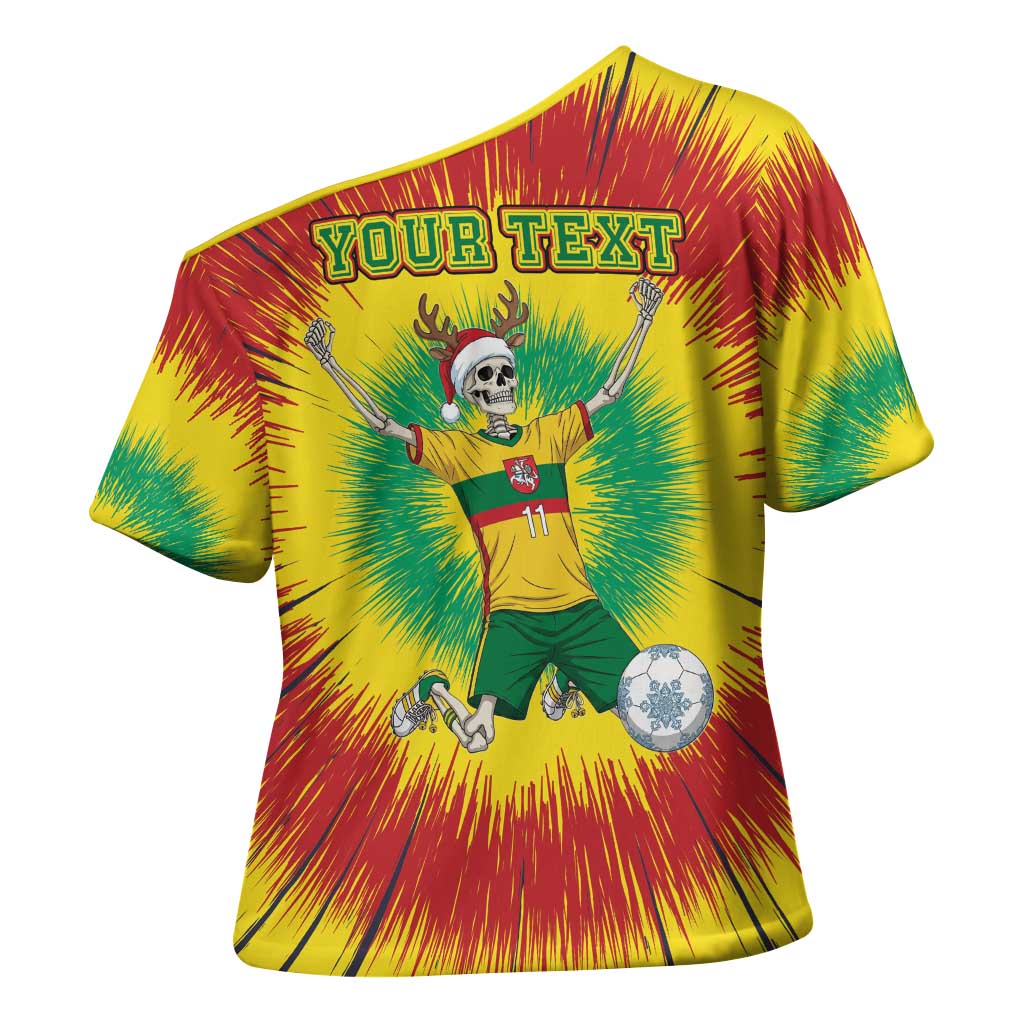 Personalized Lithuania Christmas Tie Dye Cross Shoulder Shirt Skeleton Soccer Goal Celebration Santa Hat - Wonder Print Shop