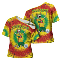 Personalized Lithuania Christmas Tie Dye Cross Shoulder Shirt Skeleton Soccer Goal Celebration Santa Hat - Wonder Print Shop
