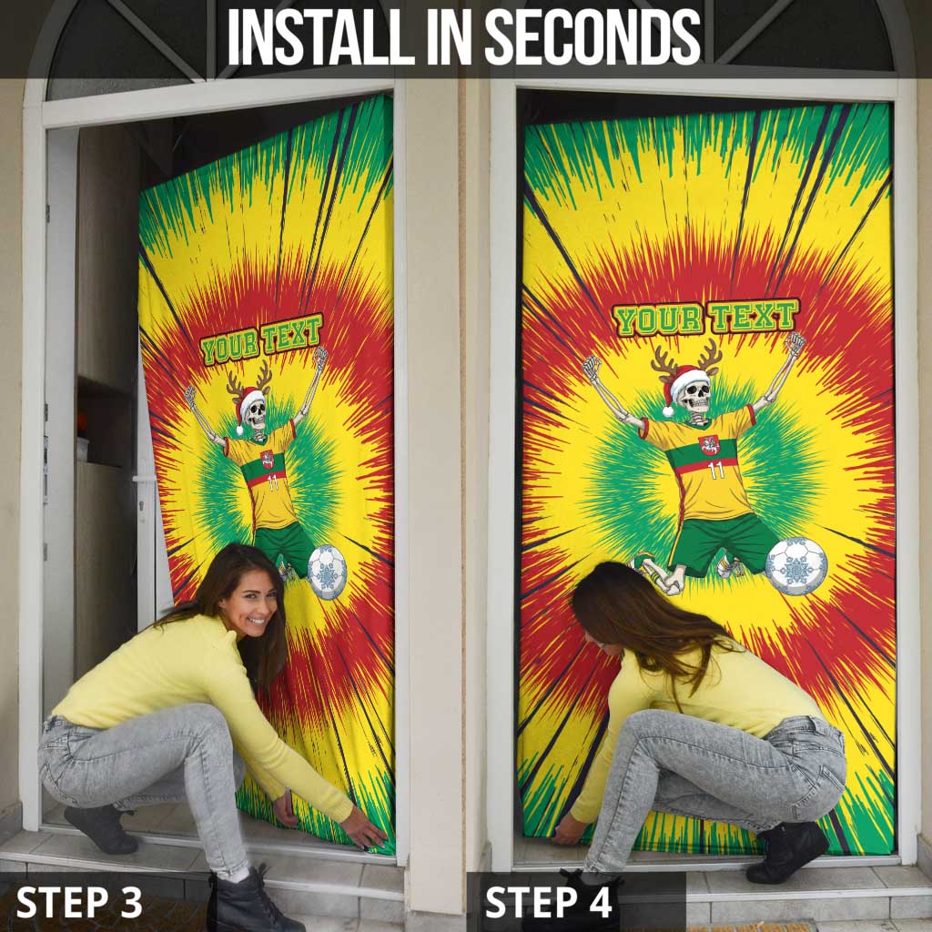 Personalized Lithuania Christmas Tie Dye Door Cover Skeleton Soccer Goal Celebration Santa Hat - Wonder Print Shop