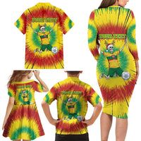 Personalized Lithuania Christmas Tie Dye Family Matching Long Sleeve Bodycon Dress and Hawaiian Shirt Skeleton Soccer Goal Celebration Santa Hat - Wonder Print Shop