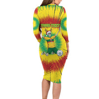 Personalized Lithuania Christmas Tie Dye Family Matching Long Sleeve Bodycon Dress and Hawaiian Shirt Skeleton Soccer Goal Celebration Santa Hat - Wonder Print Shop
