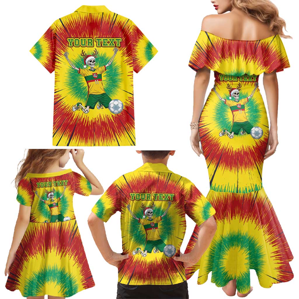 Personalized Lithuania Christmas Tie Dye Family Matching Mermaid Dress and Hawaiian Shirt Skeleton Soccer Goal Celebration Santa Hat - Wonder Print Shop