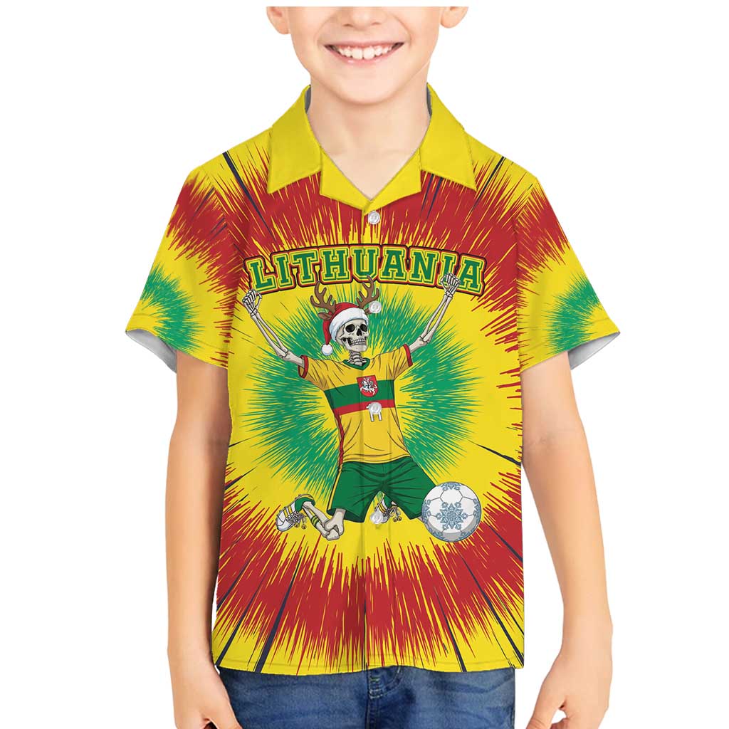 Personalized Lithuania Christmas Tie Dye Family Matching Mermaid Dress and Hawaiian Shirt Skeleton Soccer Goal Celebration Santa Hat - Wonder Print Shop