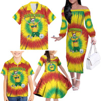 Personalized Lithuania Christmas Tie Dye Family Matching Off The Shoulder Long Sleeve Dress and Hawaiian Shirt Skeleton Soccer Goal Celebration Santa Hat - Wonder Print Shop