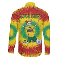 Personalized Lithuania Christmas Tie Dye Family Matching Off The Shoulder Long Sleeve Dress and Hawaiian Shirt Skeleton Soccer Goal Celebration Santa Hat - Wonder Print Shop