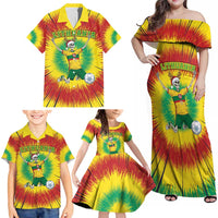 Personalized Lithuania Christmas Tie Dye Family Matching Off Shoulder Maxi Dress and Hawaiian Shirt Skeleton Soccer Goal Celebration Santa Hat - Wonder Print Shop