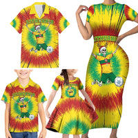 Personalized Lithuania Christmas Tie Dye Family Matching Short Sleeve Bodycon Dress and Hawaiian Shirt Skeleton Soccer Goal Celebration Santa Hat - Wonder Print Shop