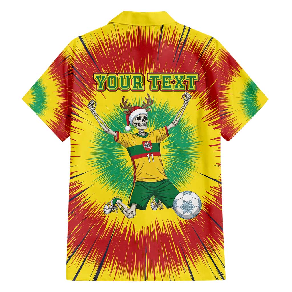 Personalized Lithuania Christmas Tie Dye Family Matching Short Sleeve Bodycon Dress and Hawaiian Shirt Skeleton Soccer Goal Celebration Santa Hat - Wonder Print Shop