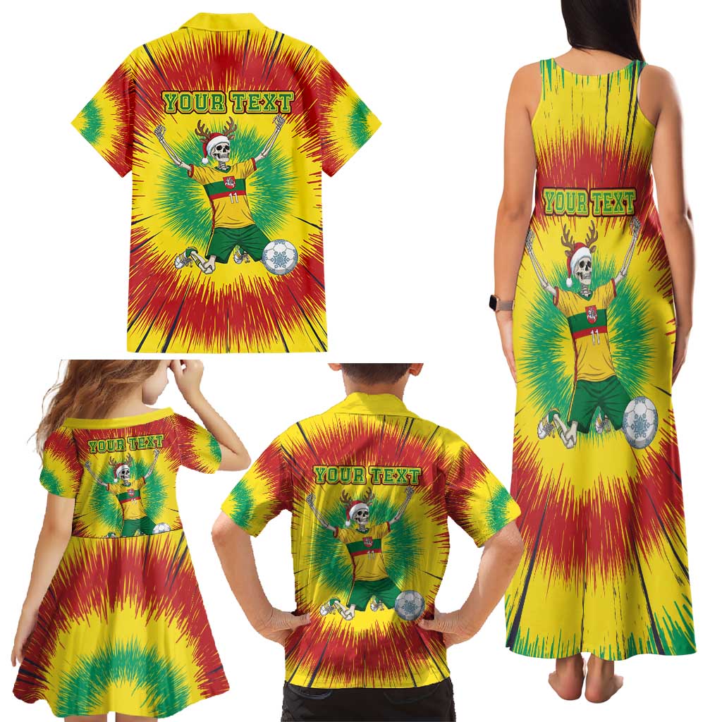Personalized Lithuania Christmas Tie Dye Family Matching Tank Maxi Dress and Hawaiian Shirt Skeleton Soccer Goal Celebration Santa Hat - Wonder Print Shop