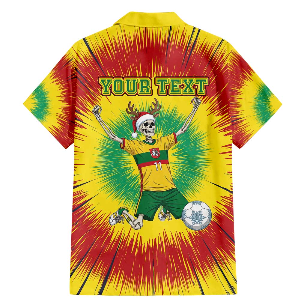 Personalized Lithuania Christmas Tie Dye Family Matching Tank Maxi Dress and Hawaiian Shirt Skeleton Soccer Goal Celebration Santa Hat - Wonder Print Shop