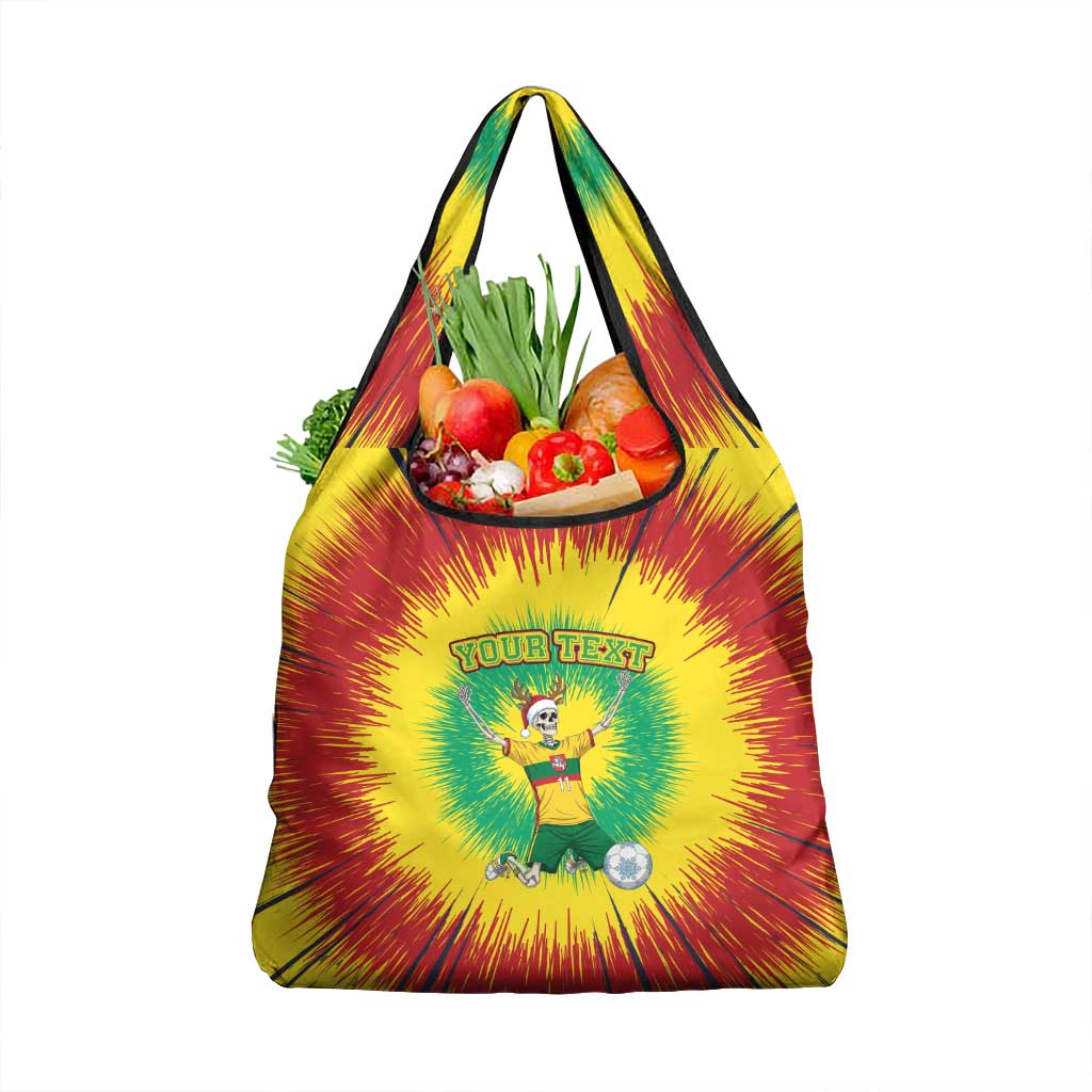 Personalized Lithuania Christmas Tie Dye Grocery Bag Skeleton Soccer Goal Celebration Santa Hat - Wonder Print Shop