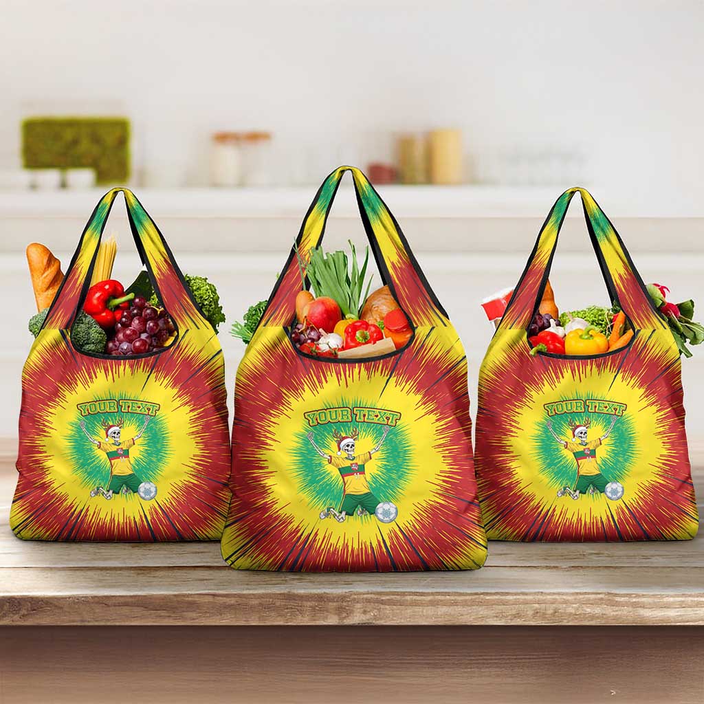 Personalized Lithuania Christmas Tie Dye Grocery Bag Skeleton Soccer Goal Celebration Santa Hat - Wonder Print Shop