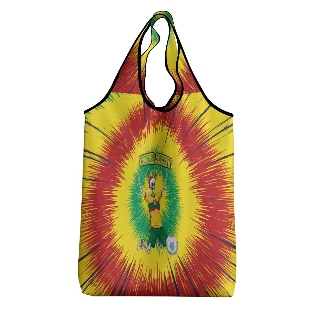 Personalized Lithuania Christmas Tie Dye Grocery Bag Skeleton Soccer Goal Celebration Santa Hat - Wonder Print Shop