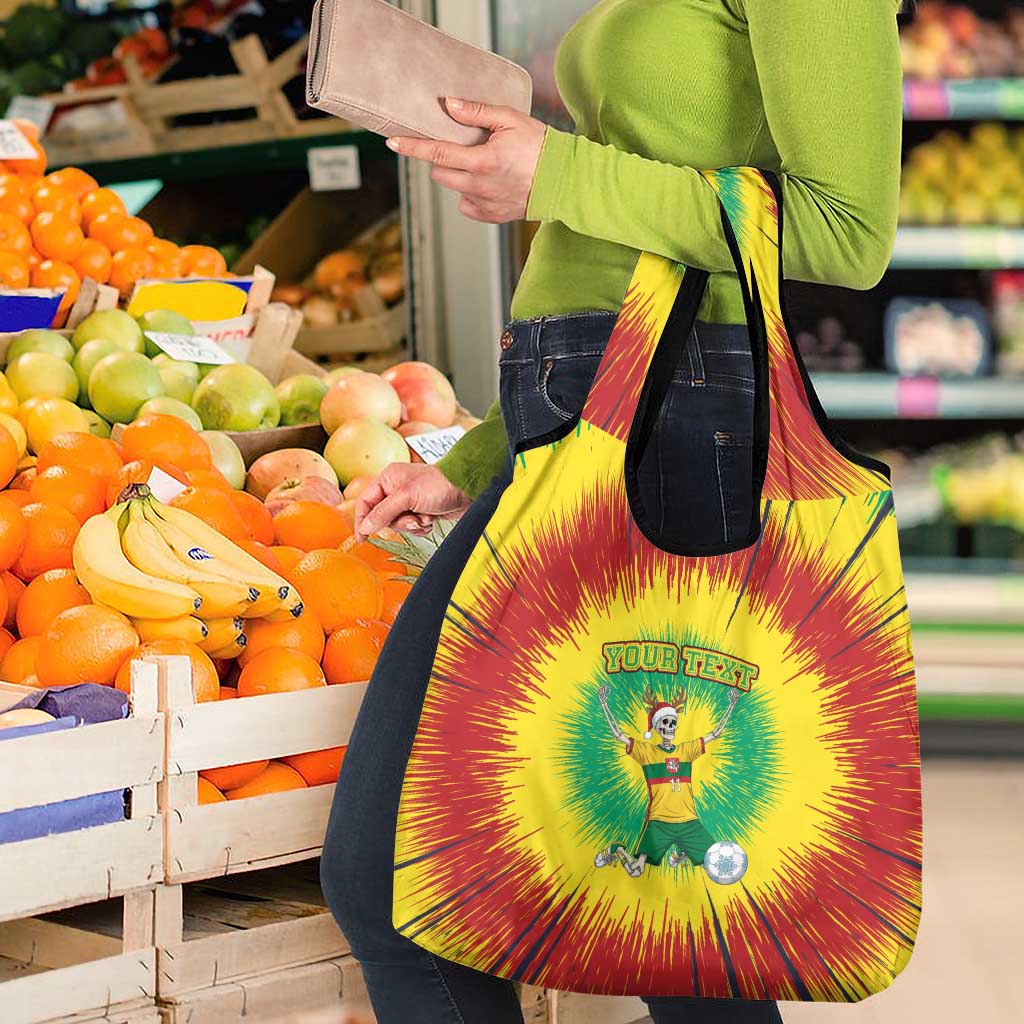 Personalized Lithuania Christmas Tie Dye Grocery Bag Skeleton Soccer Goal Celebration Santa Hat - Wonder Print Shop