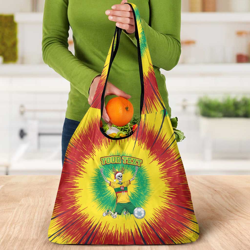 Personalized Lithuania Christmas Tie Dye Grocery Bag Skeleton Soccer Goal Celebration Santa Hat - Wonder Print Shop