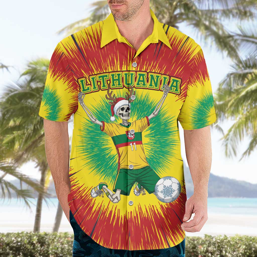 Personalized Lithuania Christmas Tie Dye Hawaiian Shirt Skeleton Soccer Goal Celebration Santa Hat - Wonder Print Shop