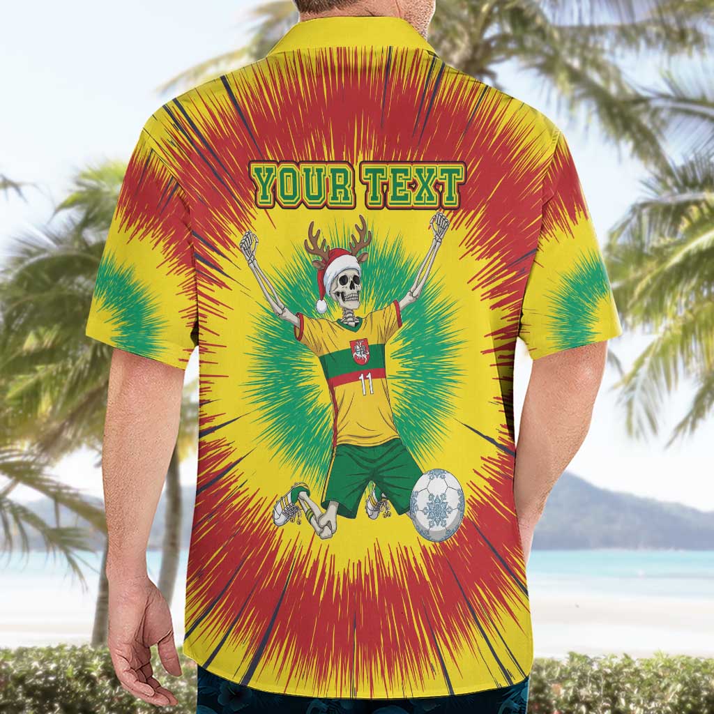 Personalized Lithuania Christmas Tie Dye Hawaiian Shirt Skeleton Soccer Goal Celebration Santa Hat - Wonder Print Shop