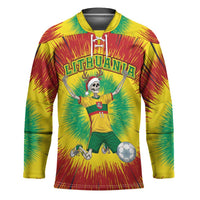 Personalized Lithuania Christmas Tie Dye Hockey Jersey Skeleton Soccer Goal Celebration Santa Hat - Wonder Print Shop