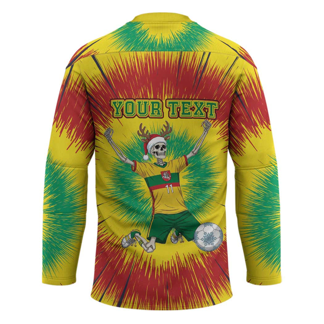 Personalized Lithuania Christmas Tie Dye Hockey Jersey Skeleton Soccer Goal Celebration Santa Hat - Wonder Print Shop