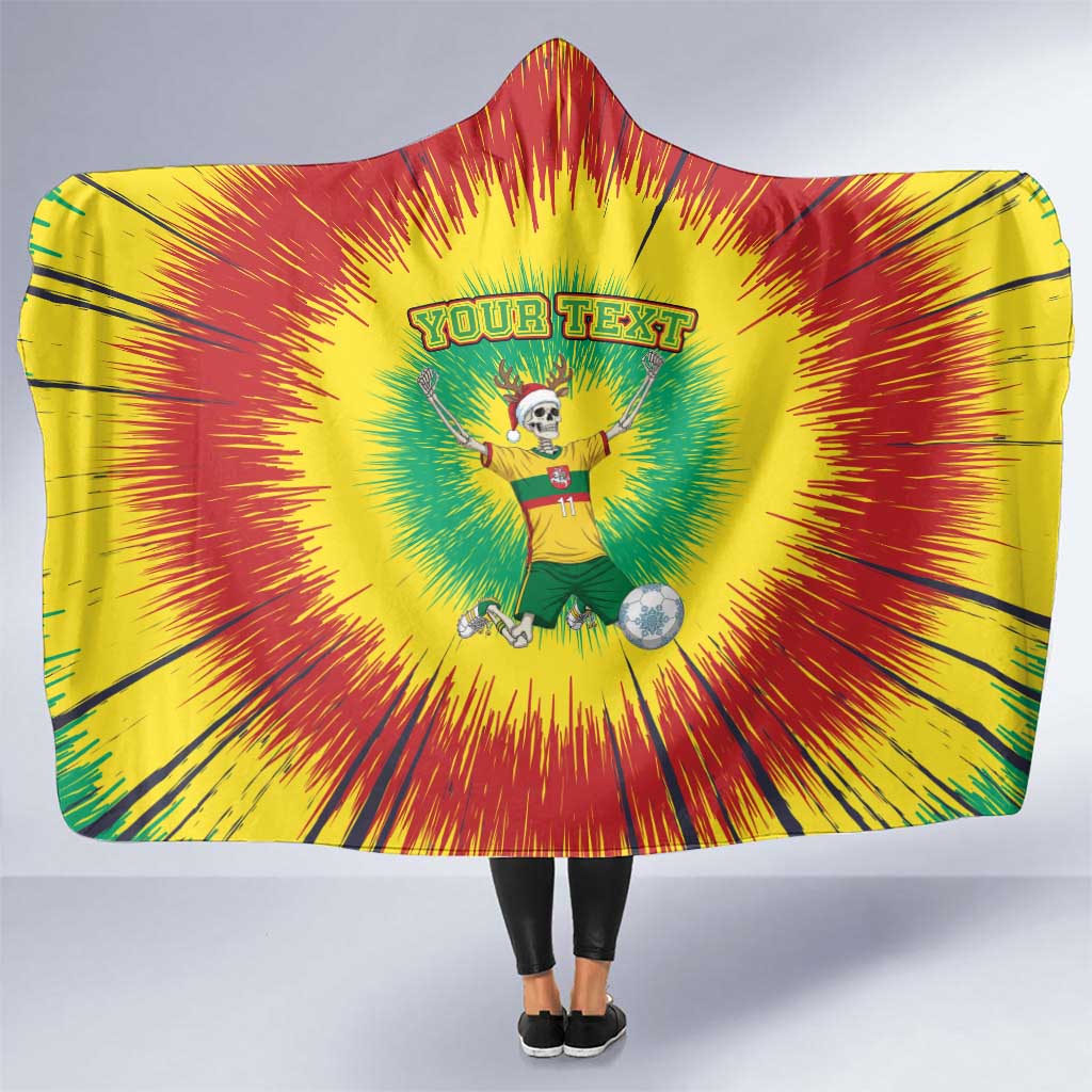 Personalized Lithuania Christmas Tie Dye Hooded Blanket Skeleton Soccer Goal Celebration Santa Hat - Wonder Print Shop