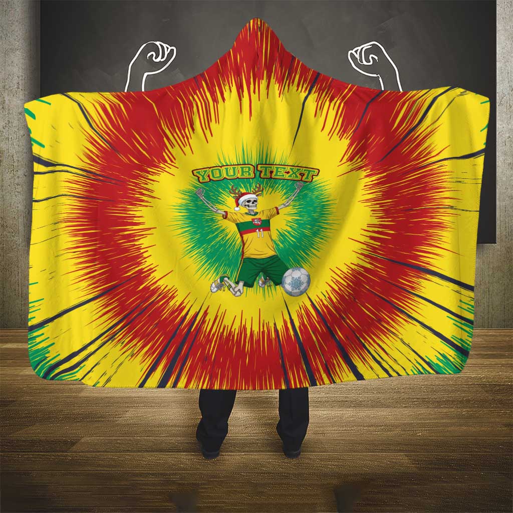 Personalized Lithuania Christmas Tie Dye Hooded Blanket Skeleton Soccer Goal Celebration Santa Hat - Wonder Print Shop
