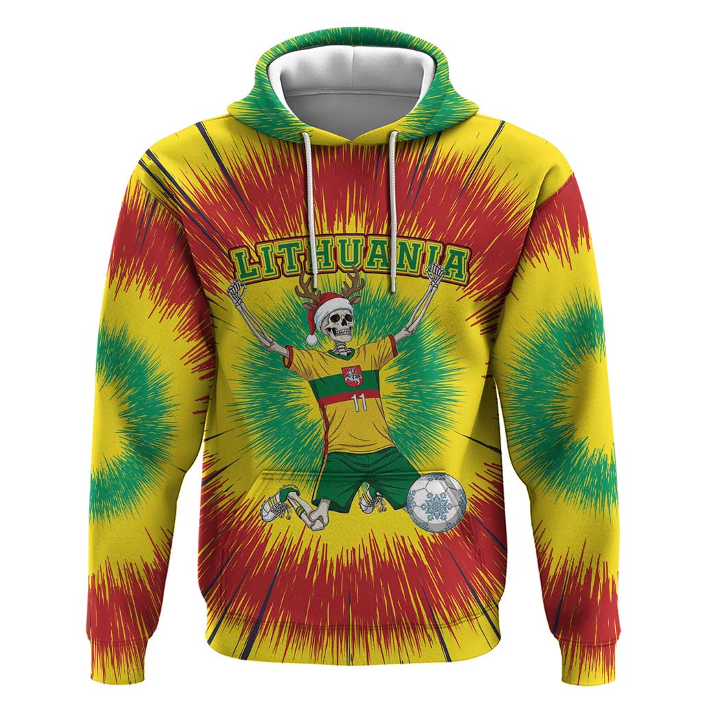 Personalized Lithuania Christmas Tie Dye Hoodie Skeleton Soccer Goal Celebration Santa Hat - Wonder Print Shop
