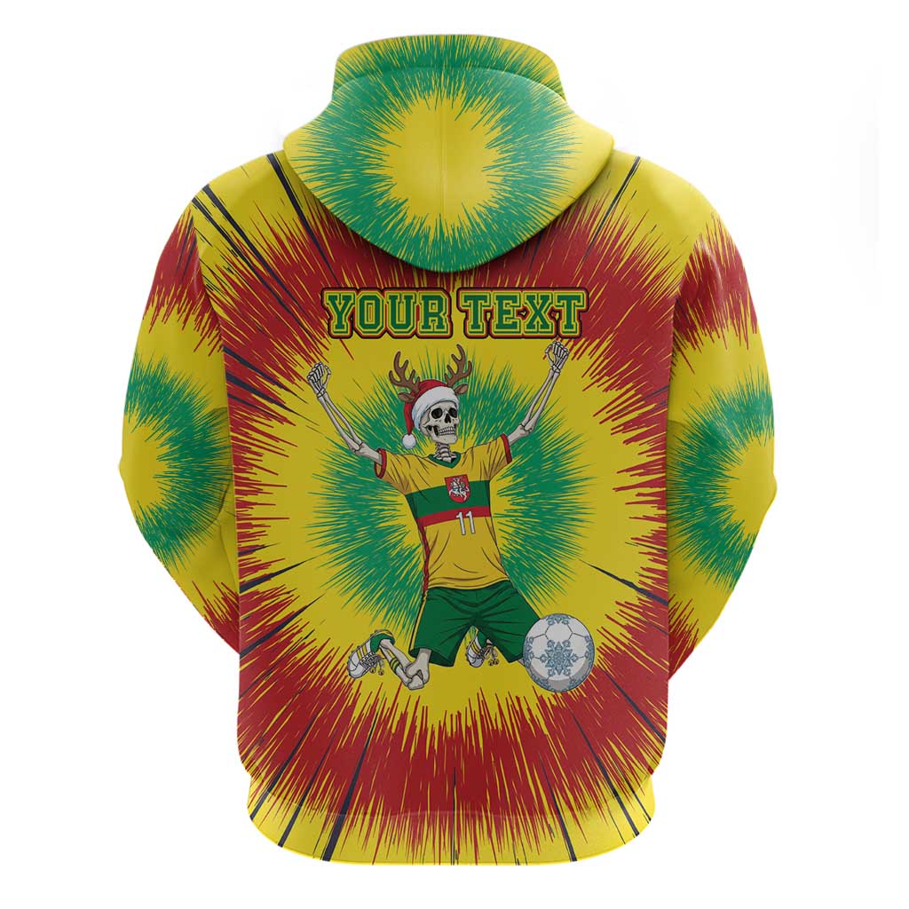 Personalized Lithuania Christmas Tie Dye Hoodie Skeleton Soccer Goal Celebration Santa Hat - Wonder Print Shop