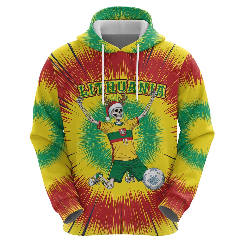 Personalized Lithuania Christmas Tie Dye Hoodie Skeleton Soccer Goal Celebration Santa Hat - Wonder Print Shop
