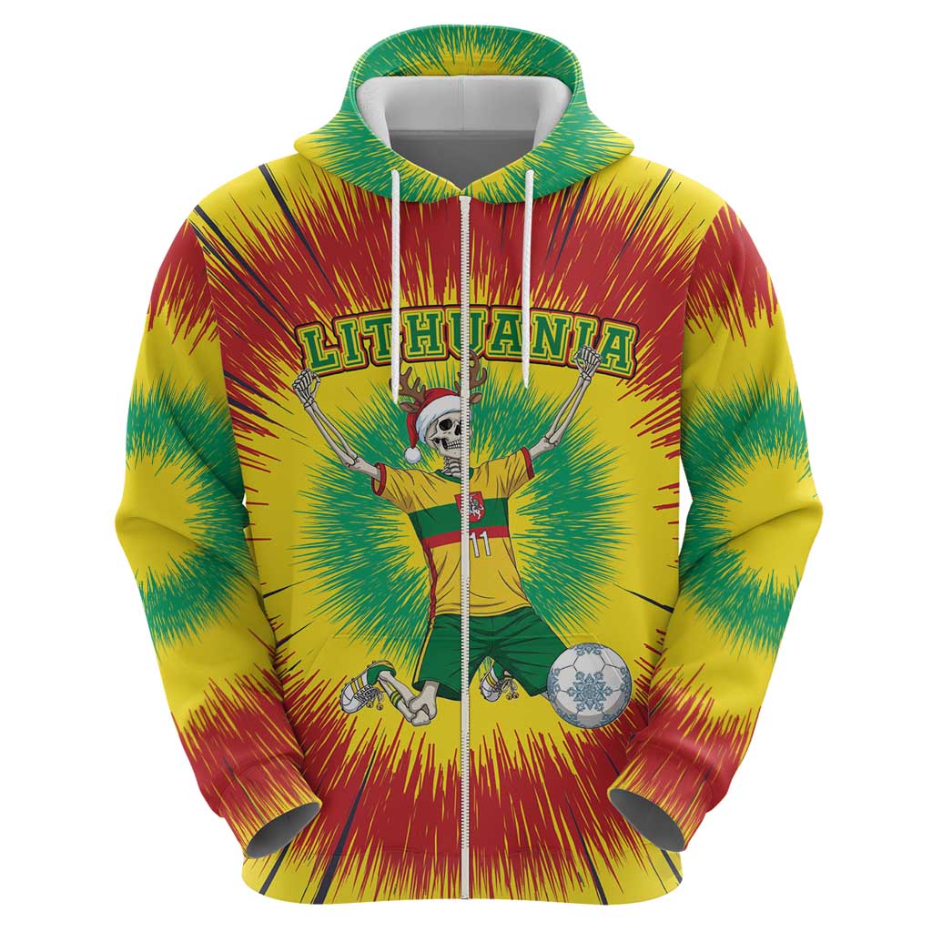 Personalized Lithuania Christmas Tie Dye Hoodie Skeleton Soccer Goal Celebration Santa Hat - Wonder Print Shop