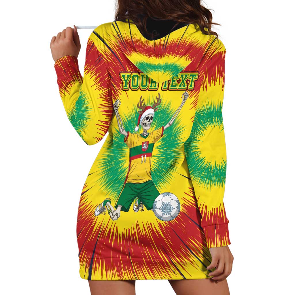 Personalized Lithuania Christmas Tie Dye Hoodie Dress Skeleton Soccer Goal Celebration Santa Hat - Wonder Print Shop