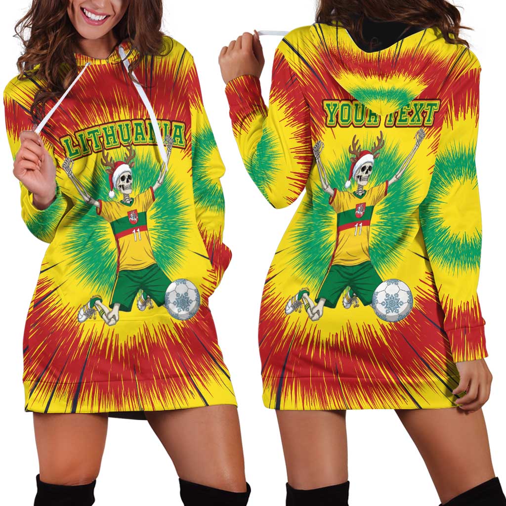 Personalized Lithuania Christmas Tie Dye Hoodie Dress Skeleton Soccer Goal Celebration Santa Hat - Wonder Print Shop